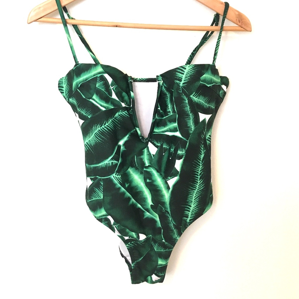 Tropical Plunge Neck One Piece Swimsuit SM